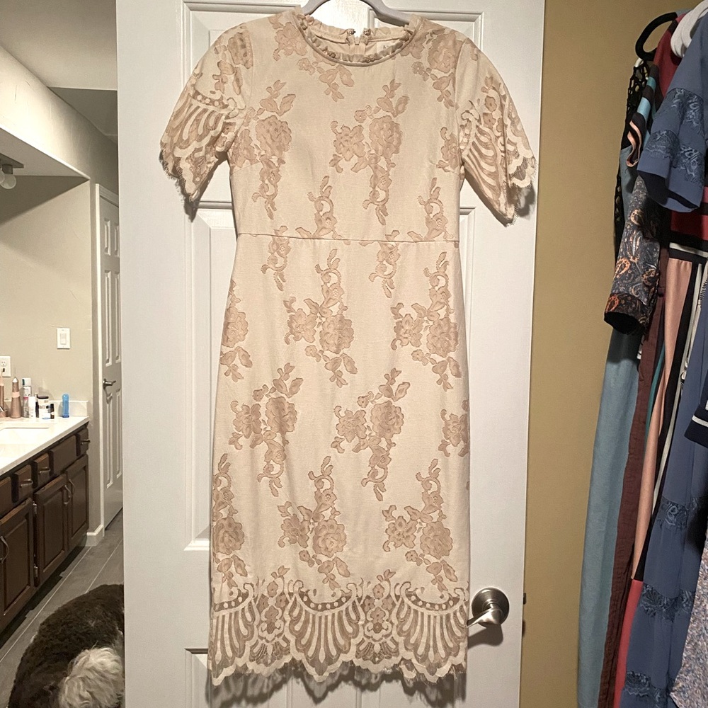 Bohme Cream, Lace Detial Midi Dress Small